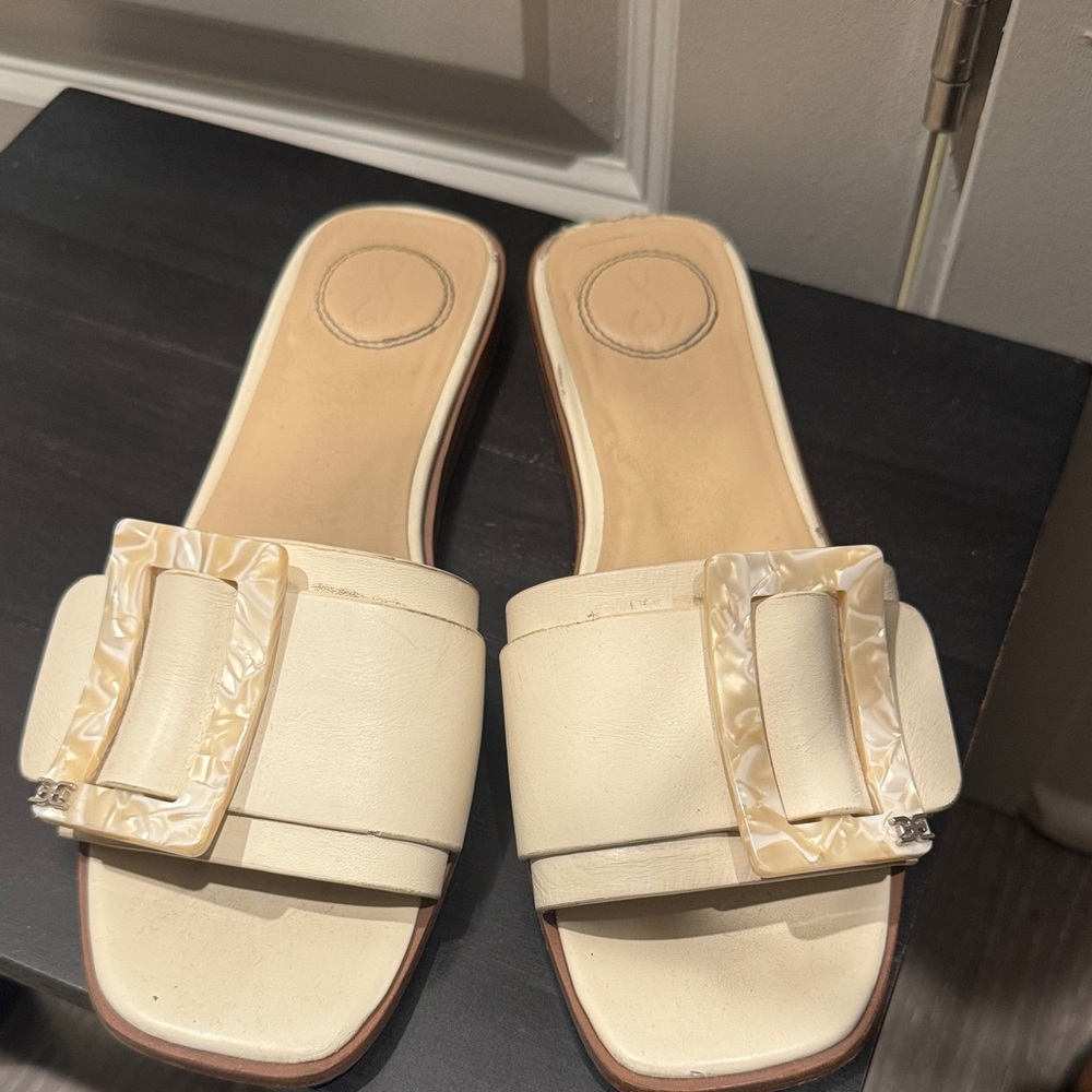 Stuart Weitzman Cream Slide Sandals